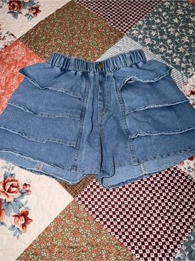 Girls Denim Ruffle Skort Size 7/8 Paperbag Waist